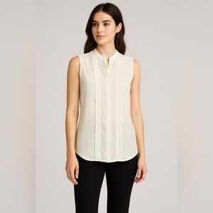 Equipment Femme Ivory Ruffle Trim Sleeveless Blouse XS